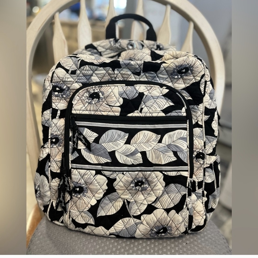 EUC Vera Bradley Camelia Black and Cream Floral Backpack preloved!